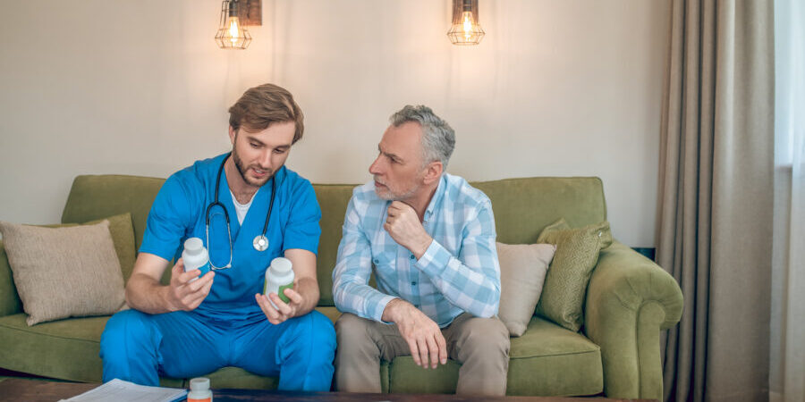 A senior getting in-home care service from a skilled nurse
